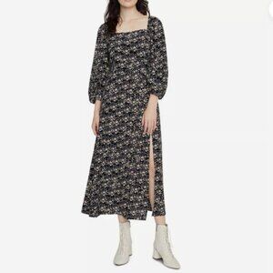 SANCTUARY Womens Black Floral 3/4 Sleeve Maxi Shift Dress Size: 12